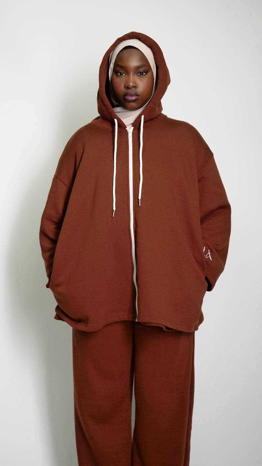 Hoodie Zip TechPack Marron