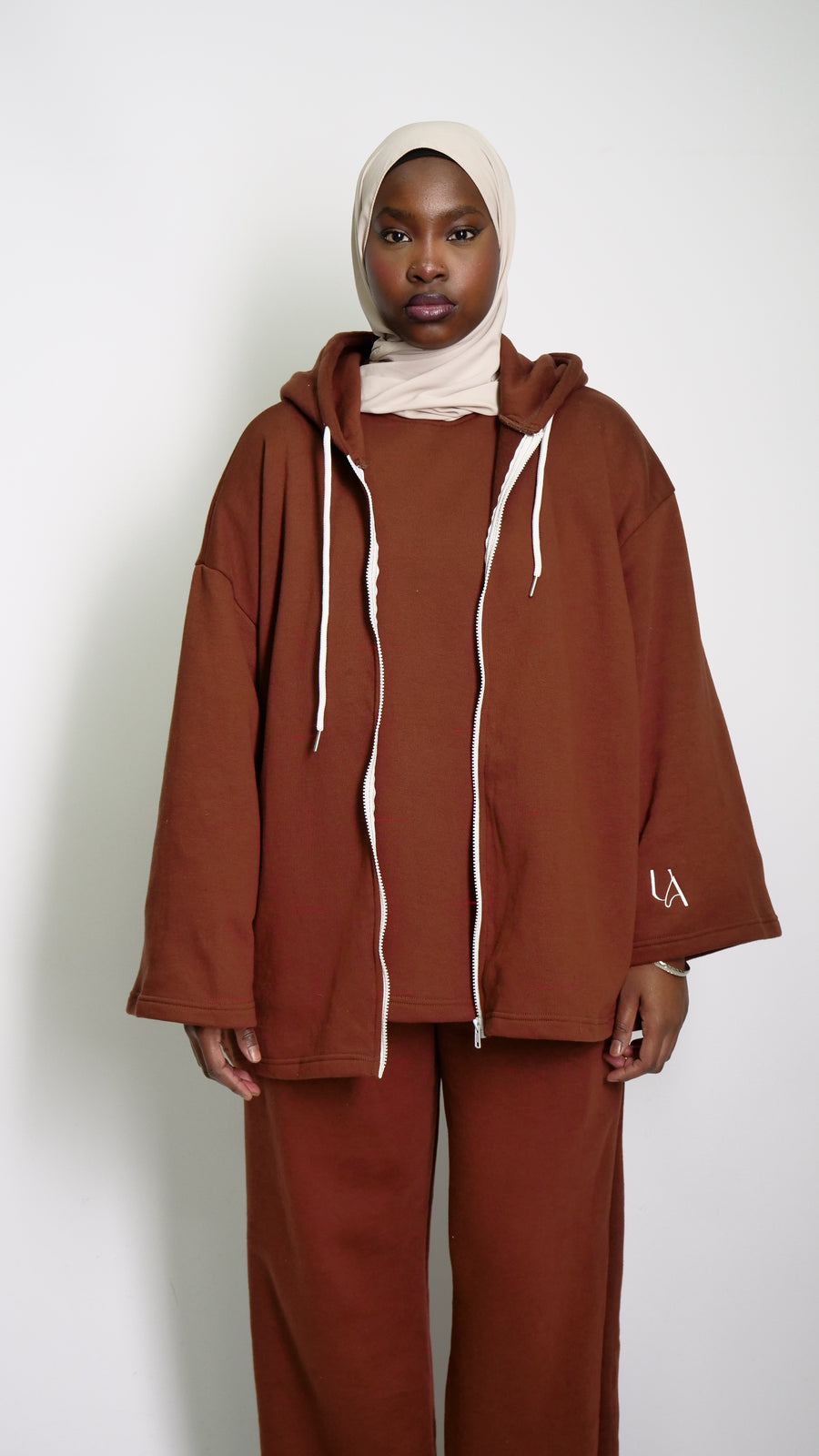 Hoodie Zip TechPack Marron